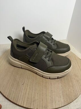 FitVille Mens 9.5 Wide Comfort Strap Walking Shoes Arch Support Olive EUC